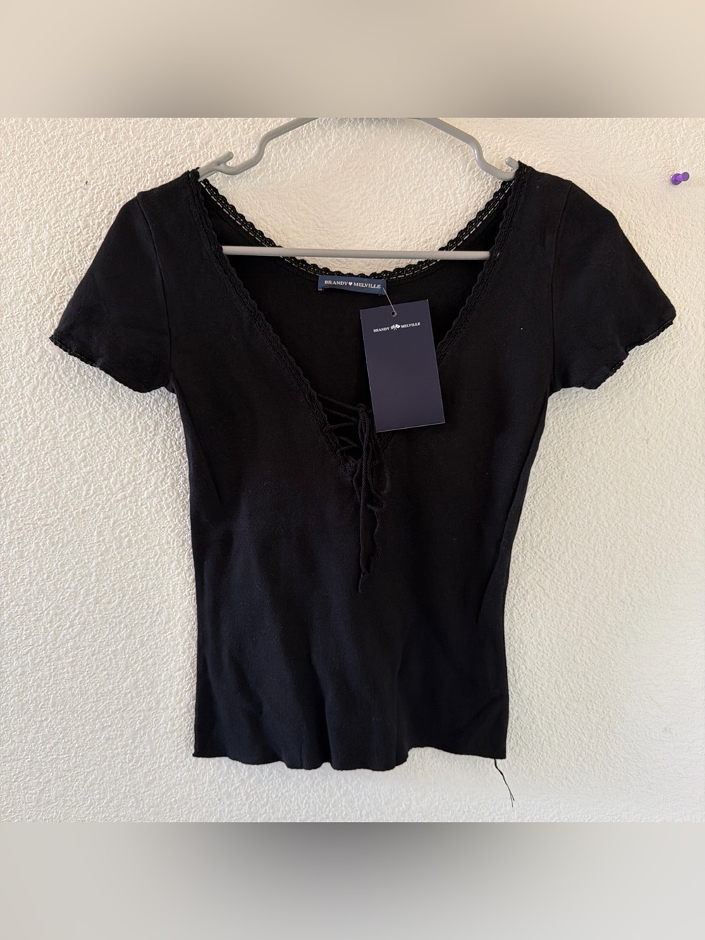 Brandy Melville Black Tania lace up top